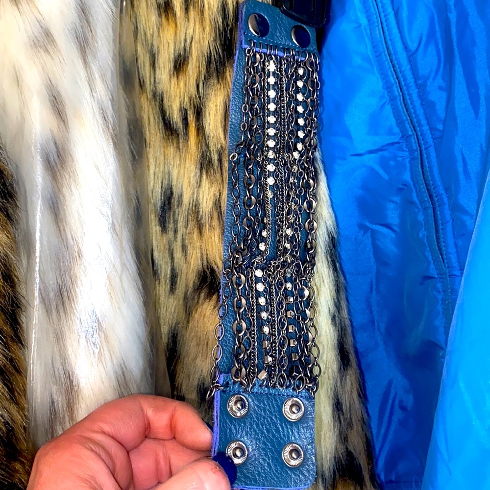 Navy Suede rhinestone & chain cuff bracelets